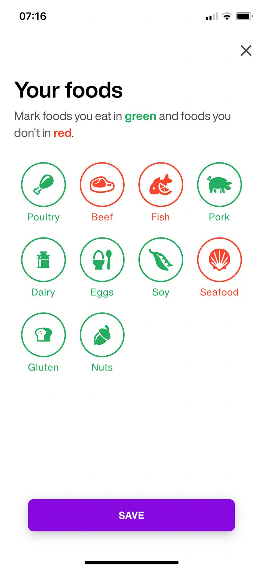 lumen app - setup 1 foods
