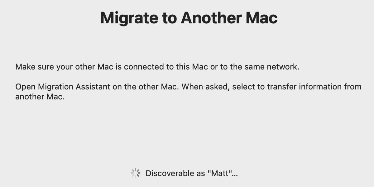 macOS Migration Assistant transferring to another Mac screen.