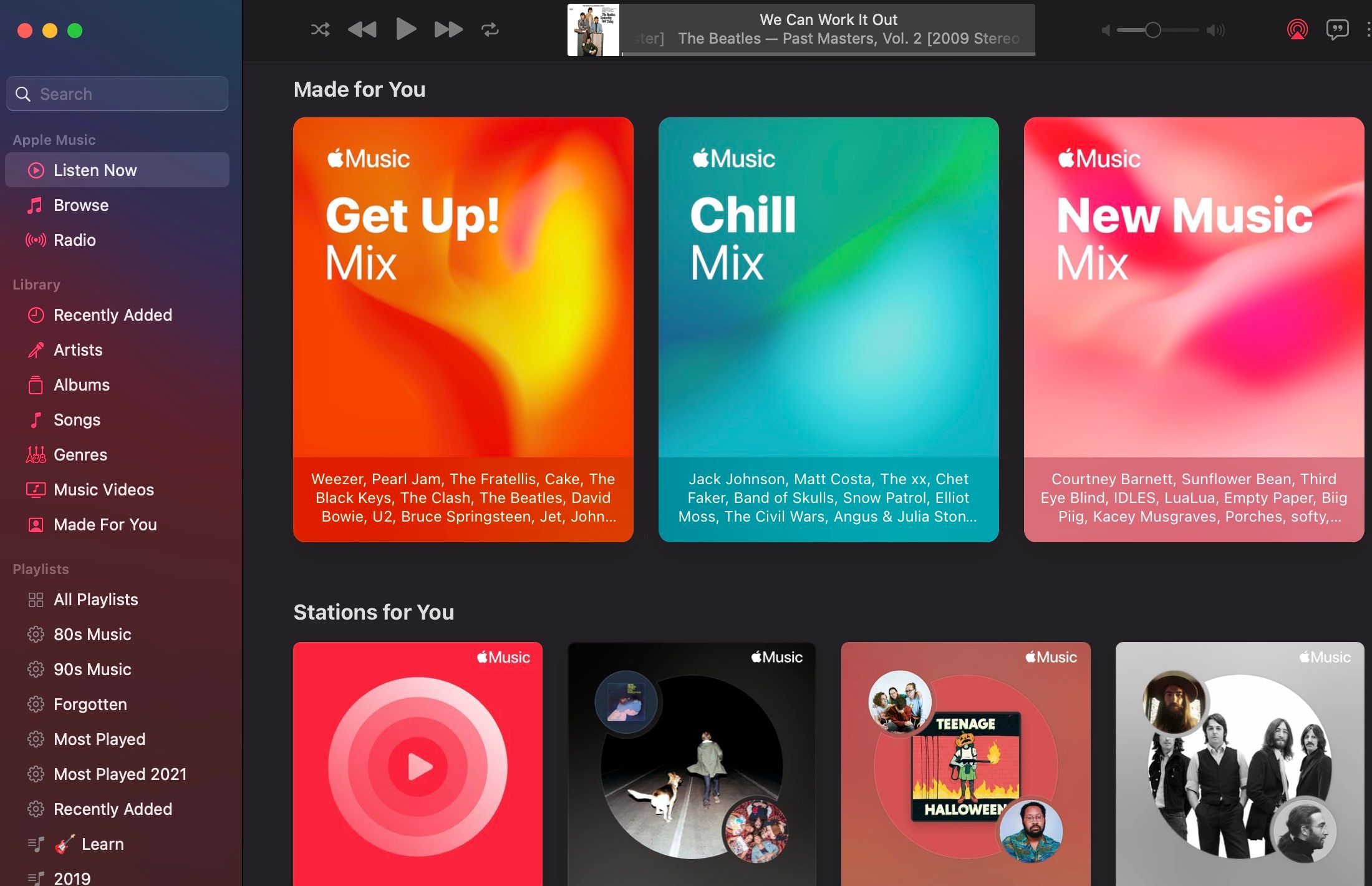 macos music listen now playlists