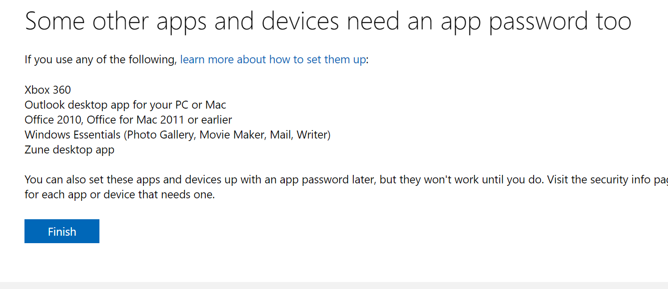 Microsoft account two-factor setup
