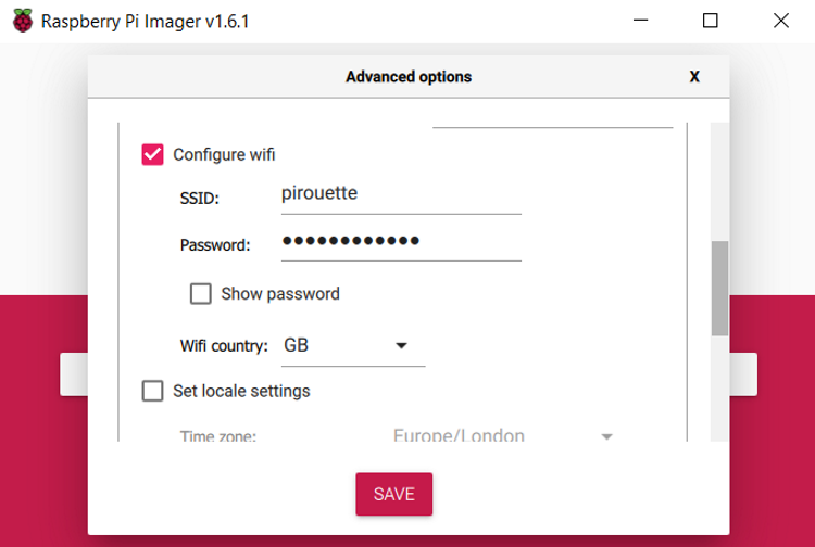 Raspberry Pi Imager advanced settings