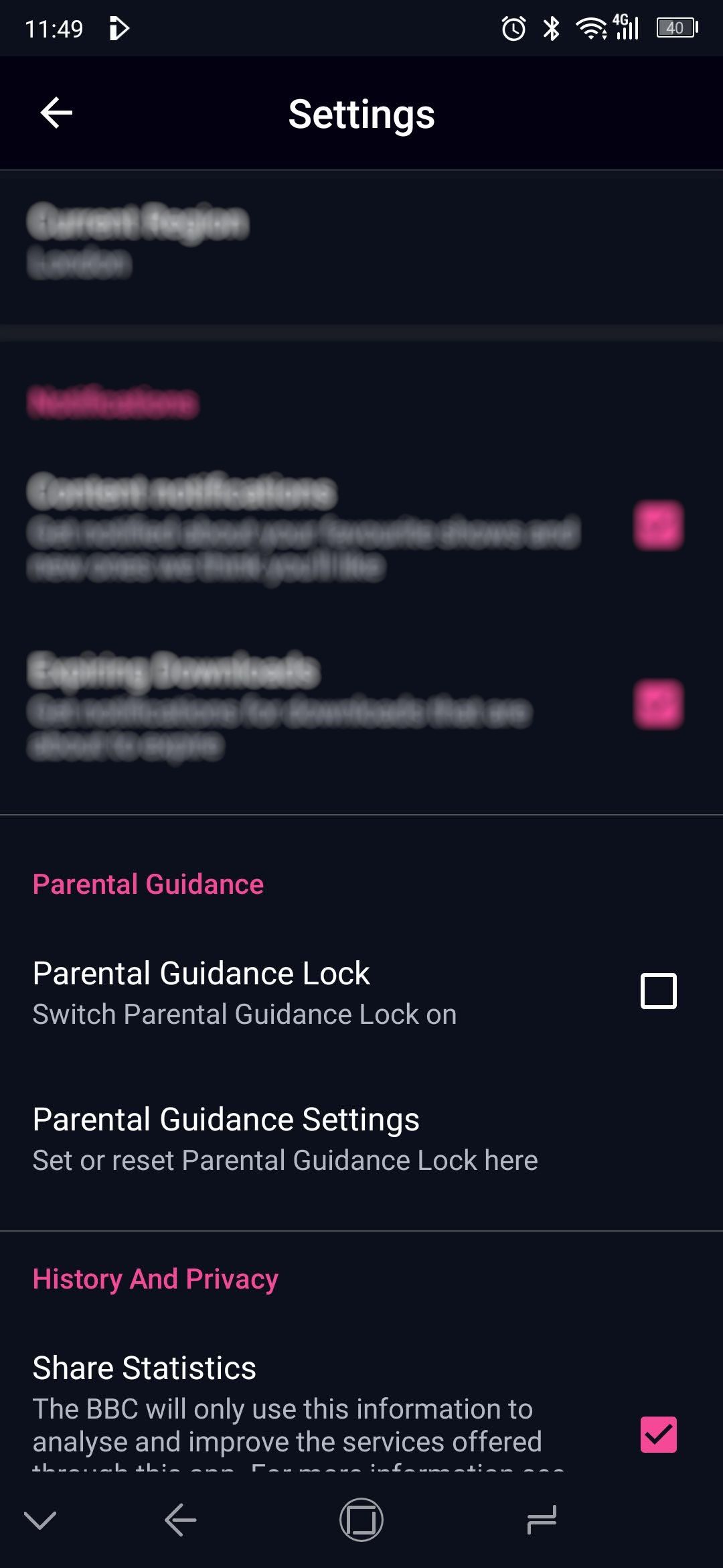 Toggle parental settings in iPlayer