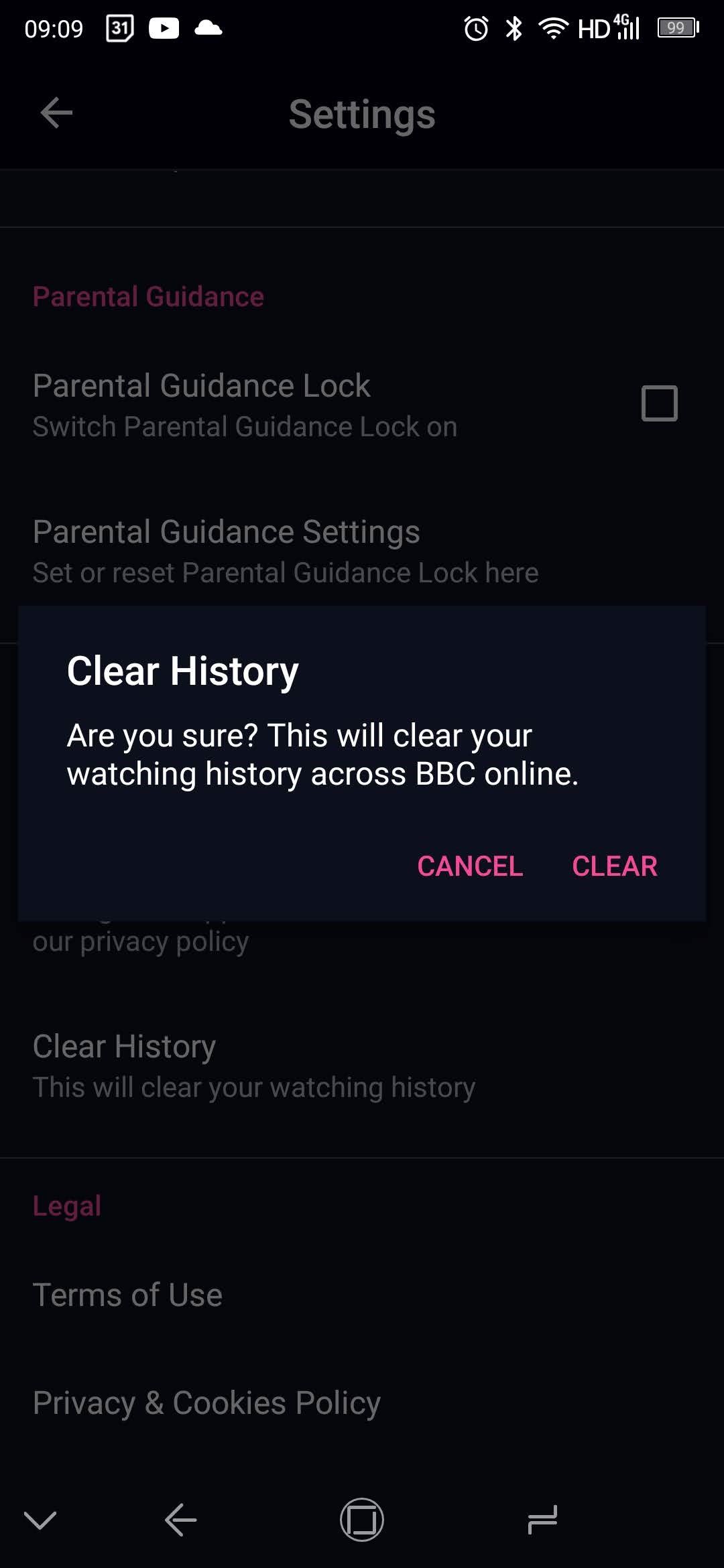 Clear iPlayer history