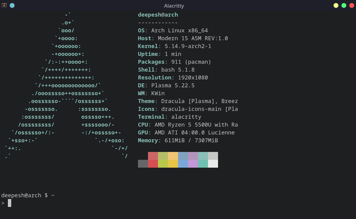 neofetch display in the splash screen