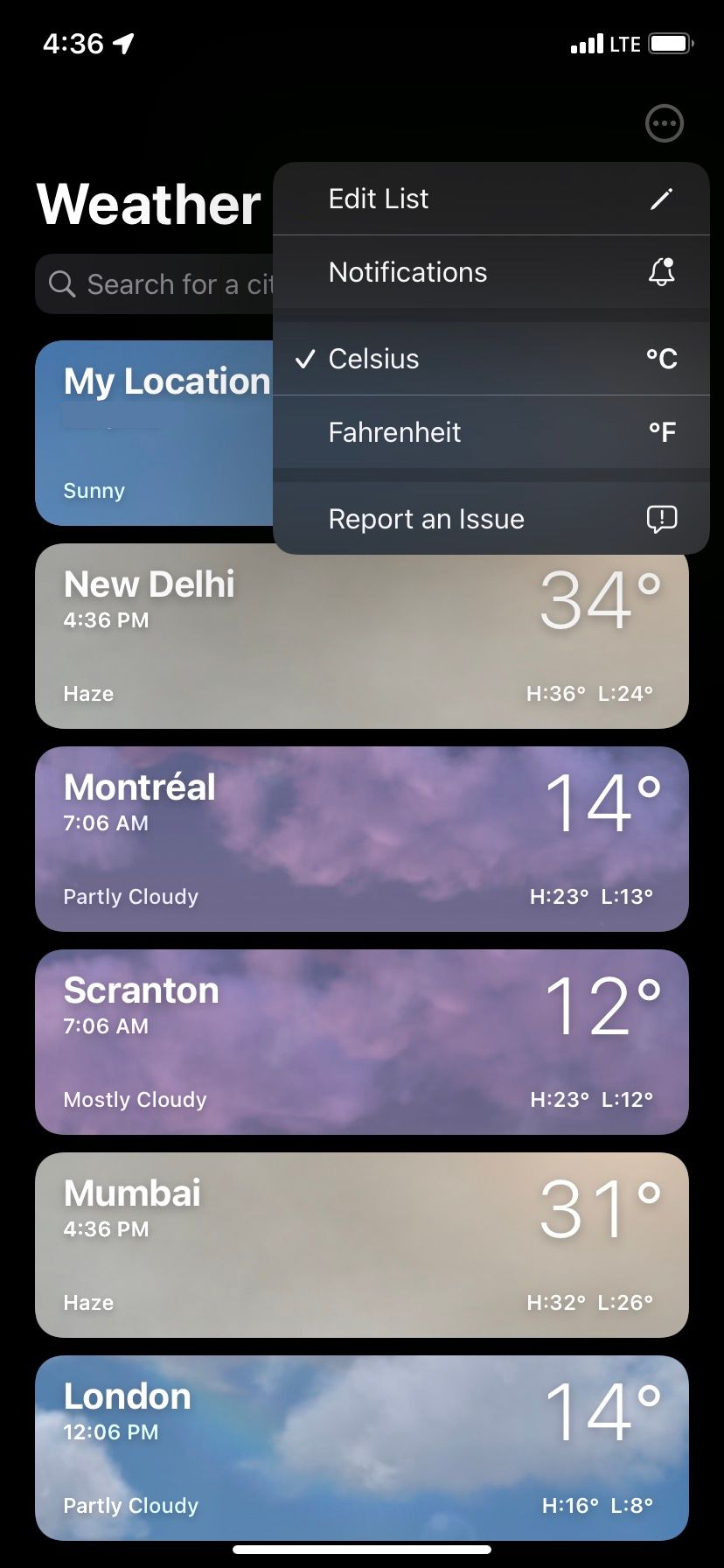 New Notifications option in iOS 15 Weather app