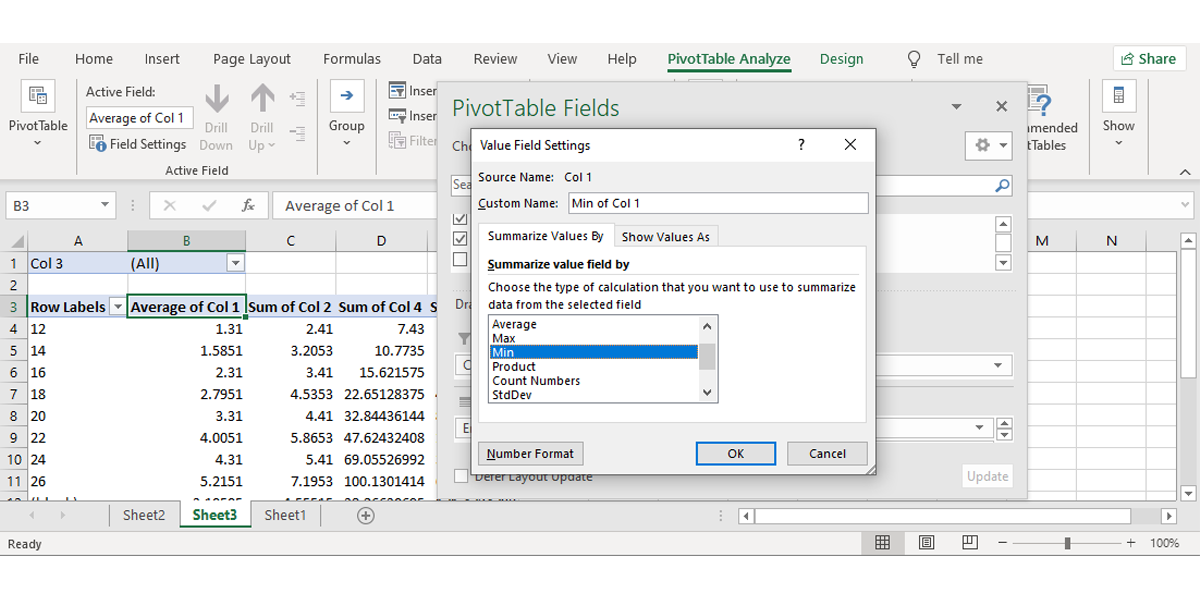 Excel pivot table
