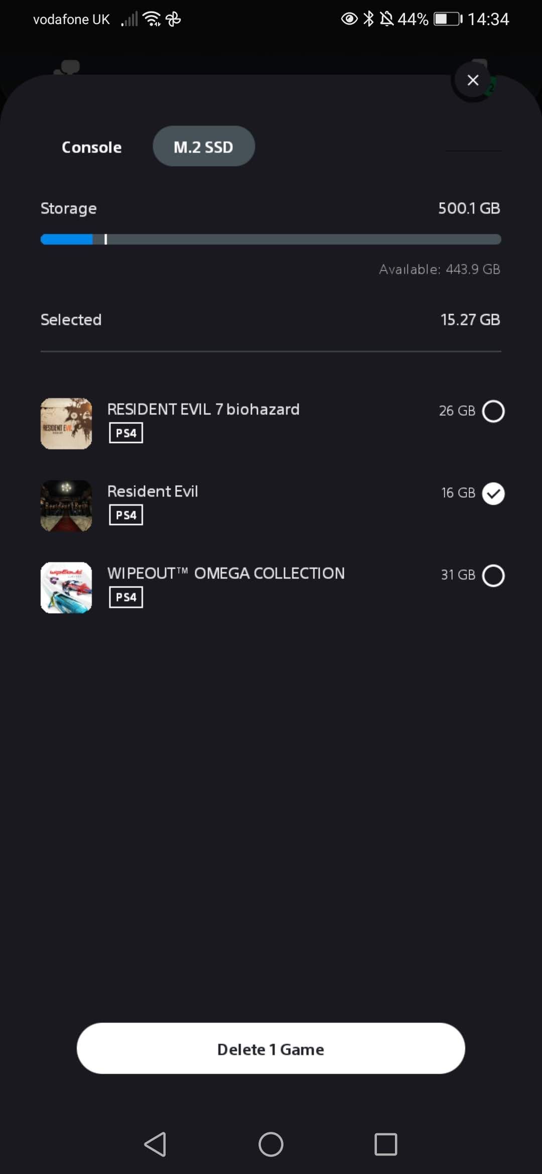 playstation app select a title to delete from m2 storage 