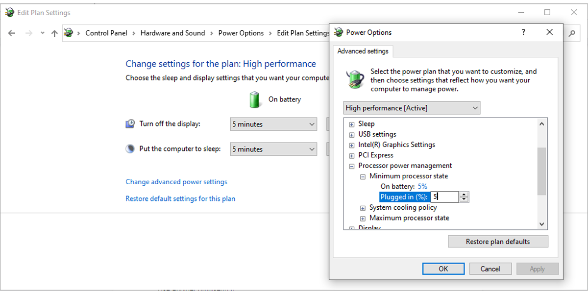 Processor settings