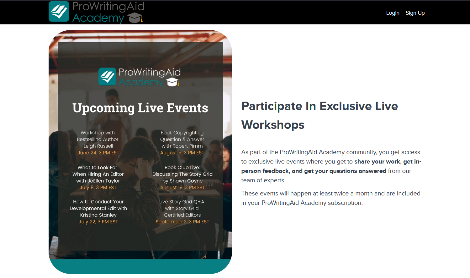 ProWritingAid Academy Creative Writing Live Workshops