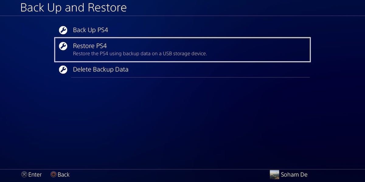 The Restore PS4 option on a PS4