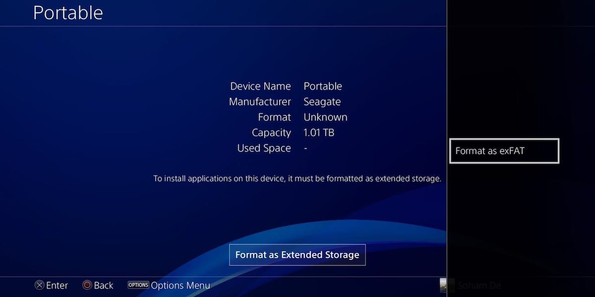 Formatting a USB device as exFAT on a PS4