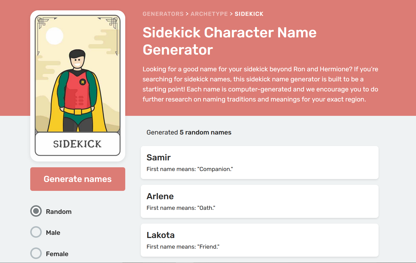 Reedsy Sidekick Archetype Random Name Generator
