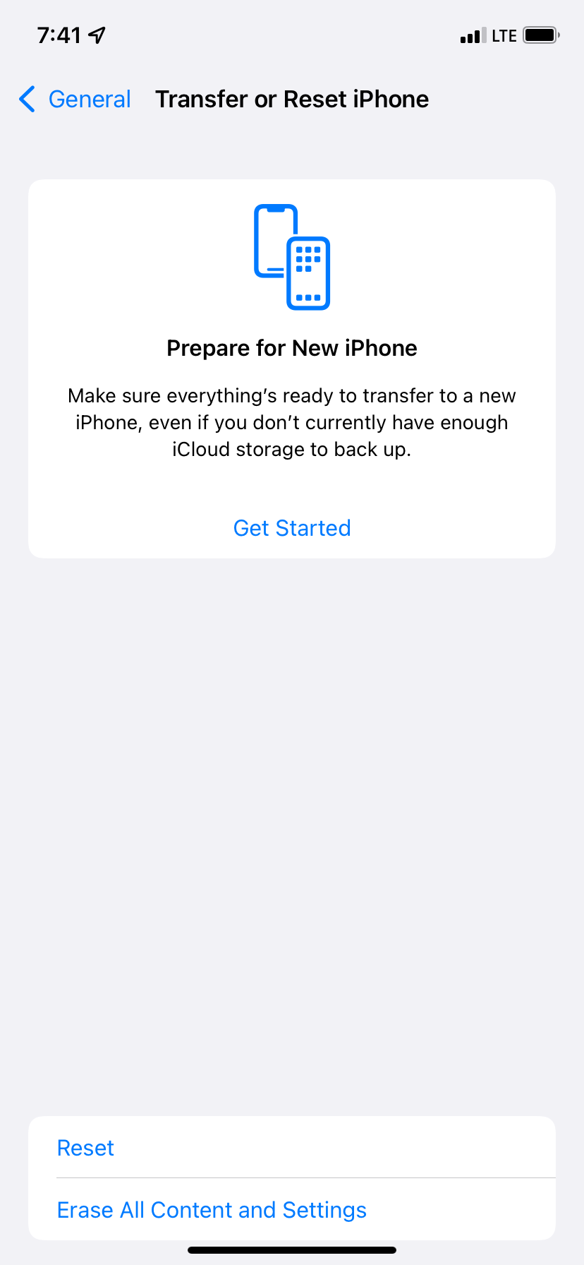Reset Option in iOS 15 Settings