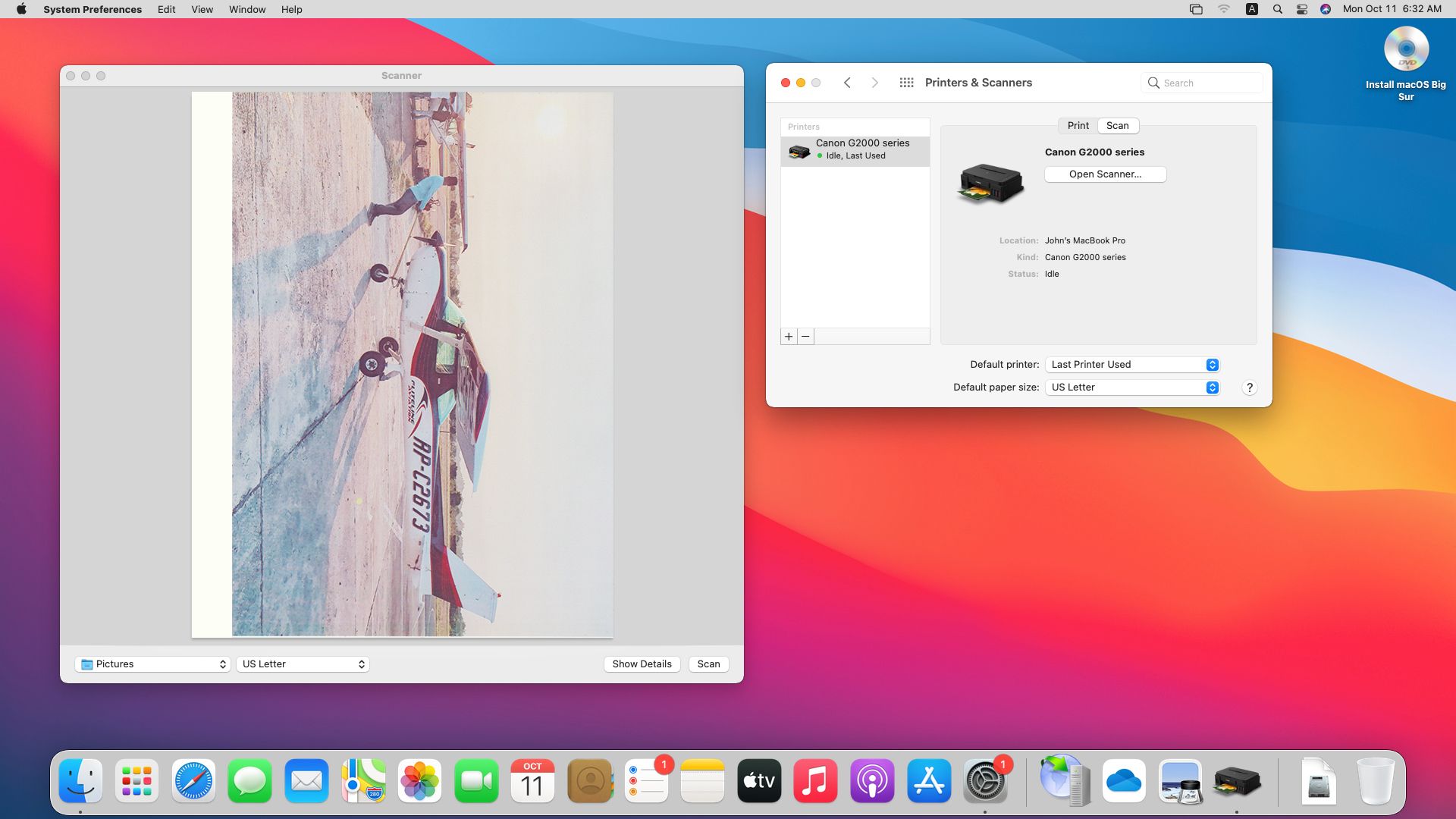 Screenshot of how to scan on a Mac