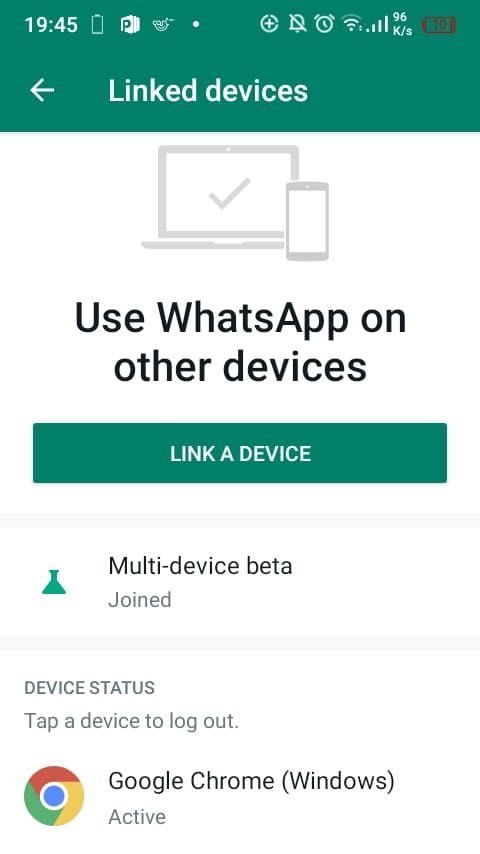 Screenshot Showing WhatsApp Logout 