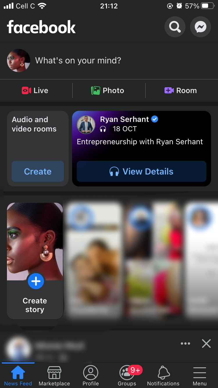 screenshot of facebook newsfeed on mobile