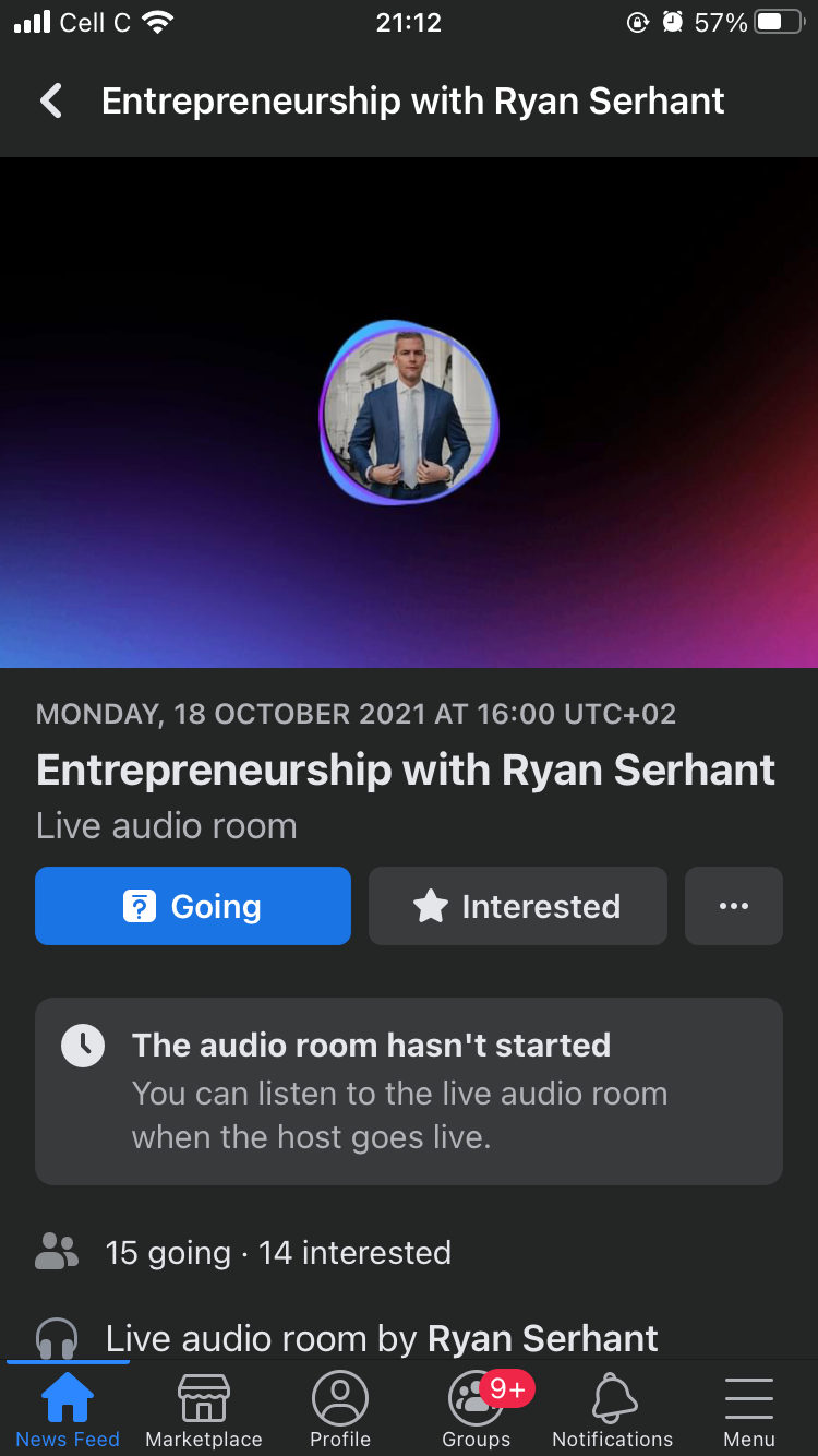 screenshot of live audio room on facebook mobile