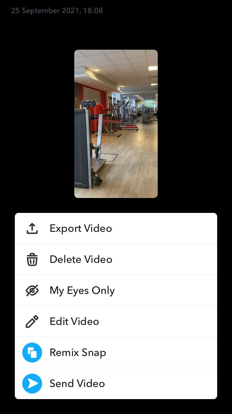 screenshot of snapchat menu
