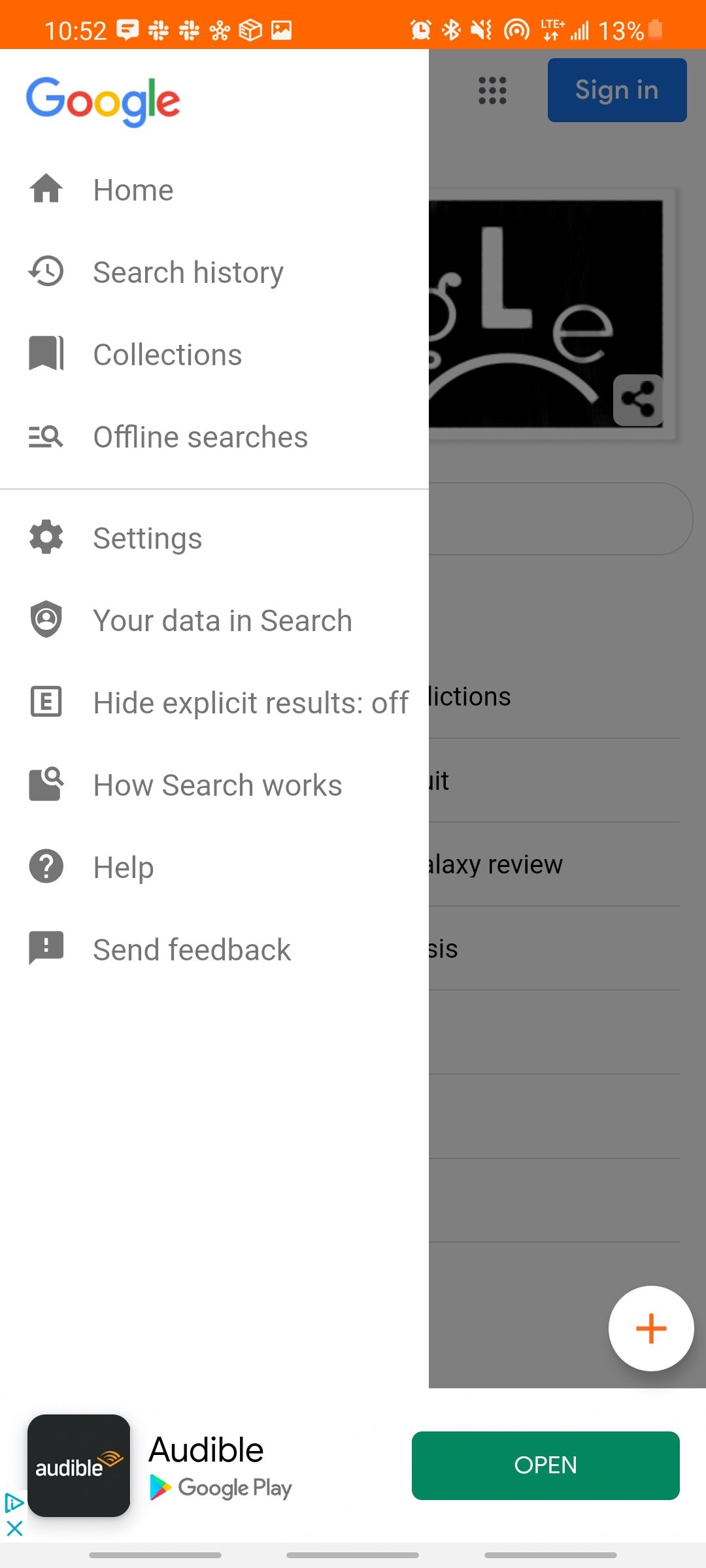 search engine app showing google settings on their browser