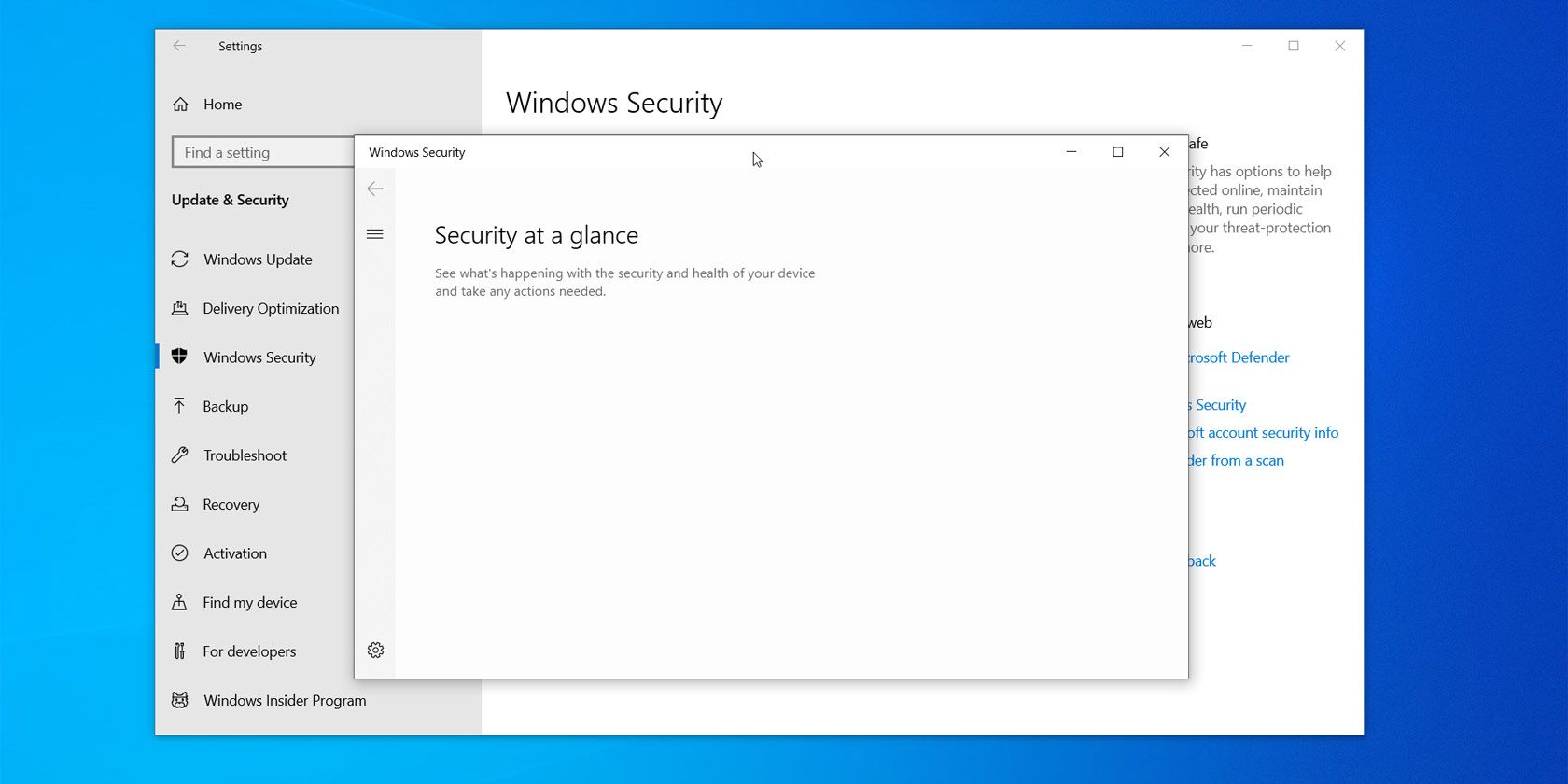security at glance blank screen Windows 10