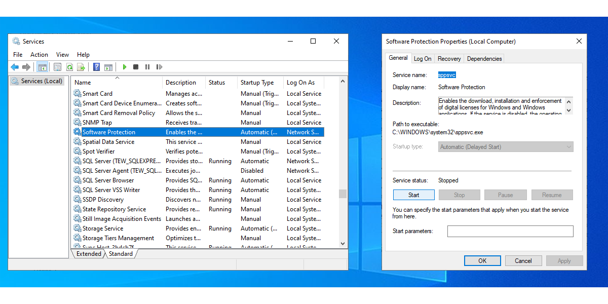 Windows 10 services menu