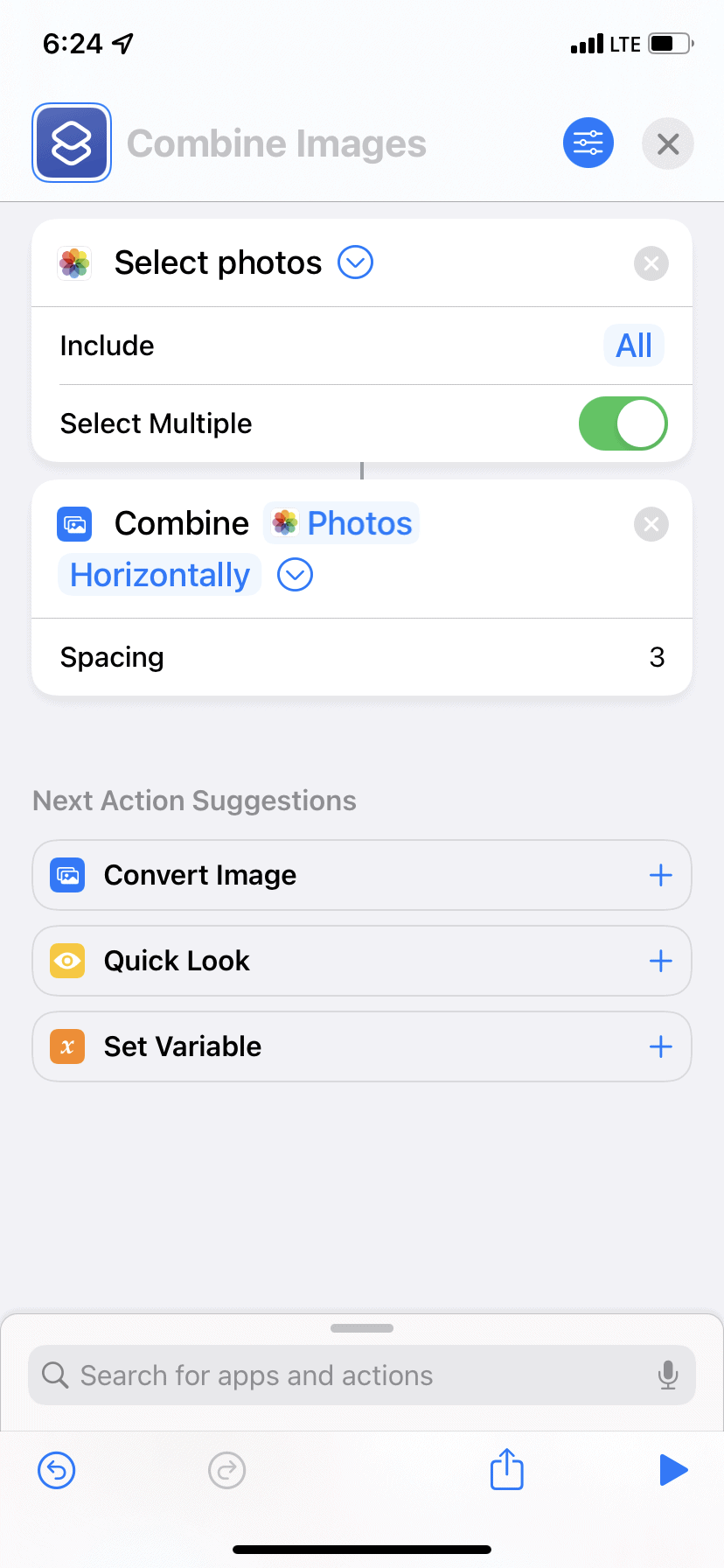 Set spacing for screenshots in Shortcuts app