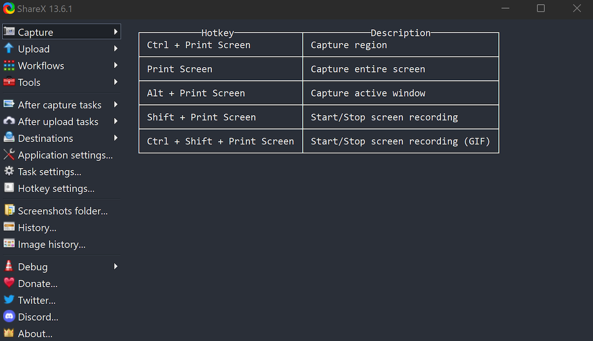 sharex main menu - 4 modi per acquisire uno screenshot in Windows 11