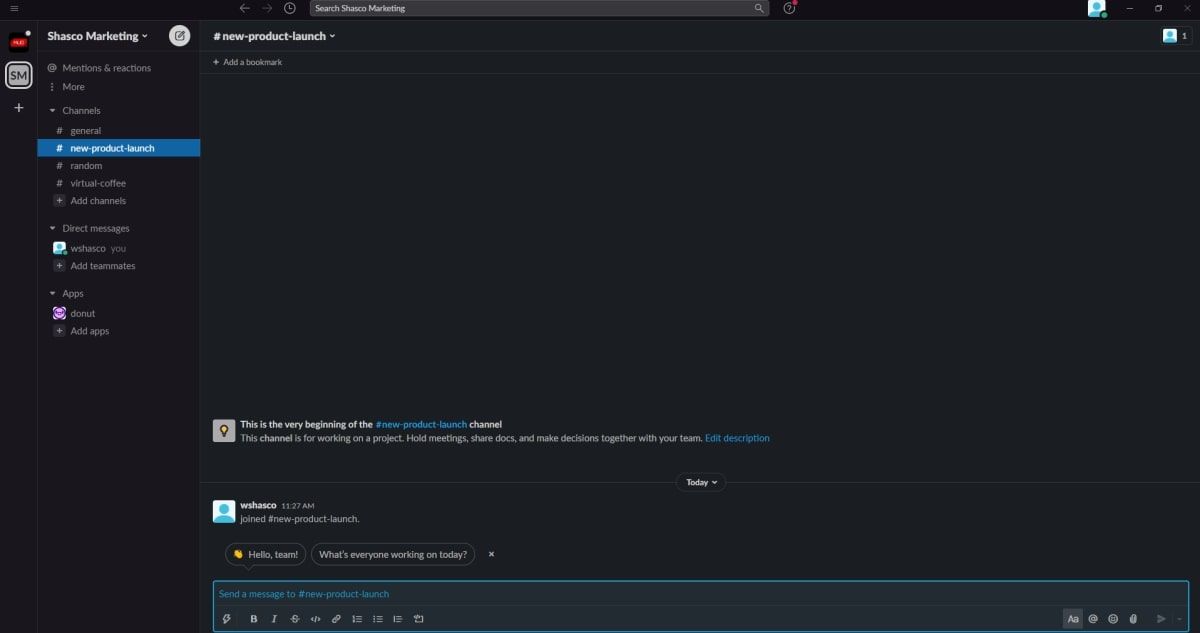 Screenshot of Slack channels