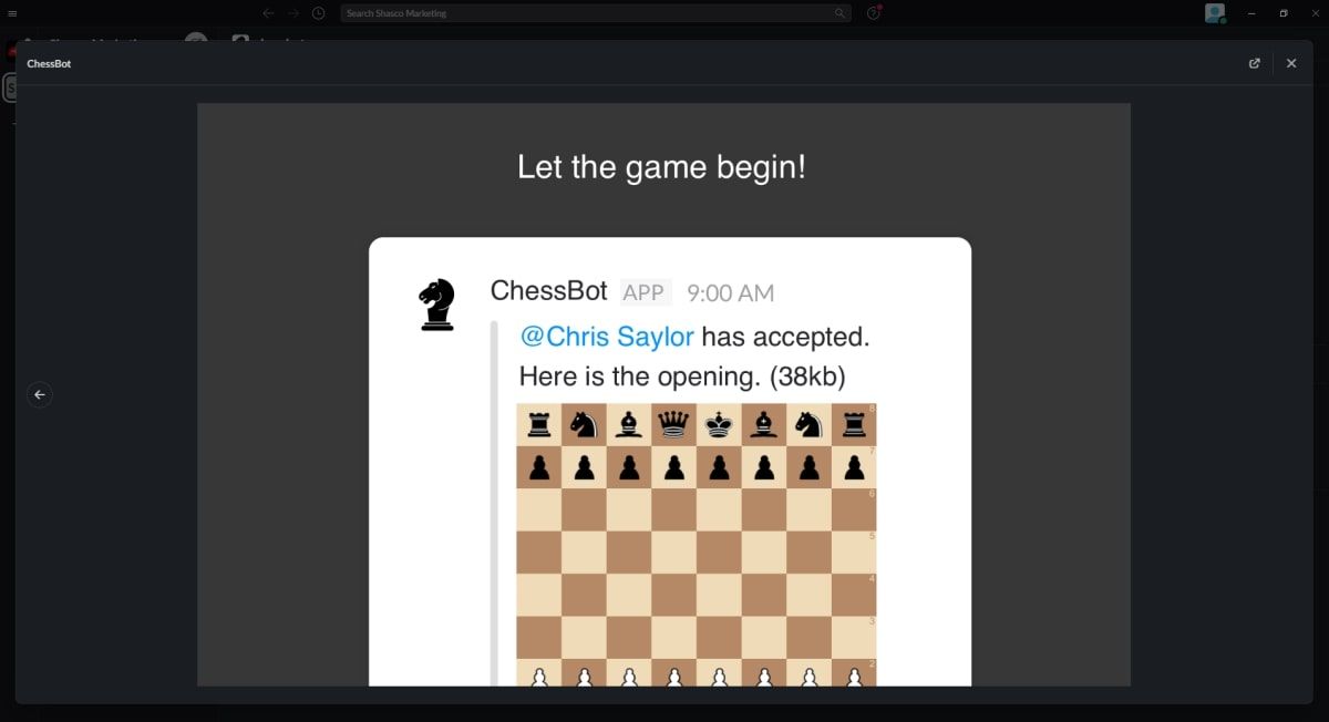 Screenshot of ChessBot on Slack