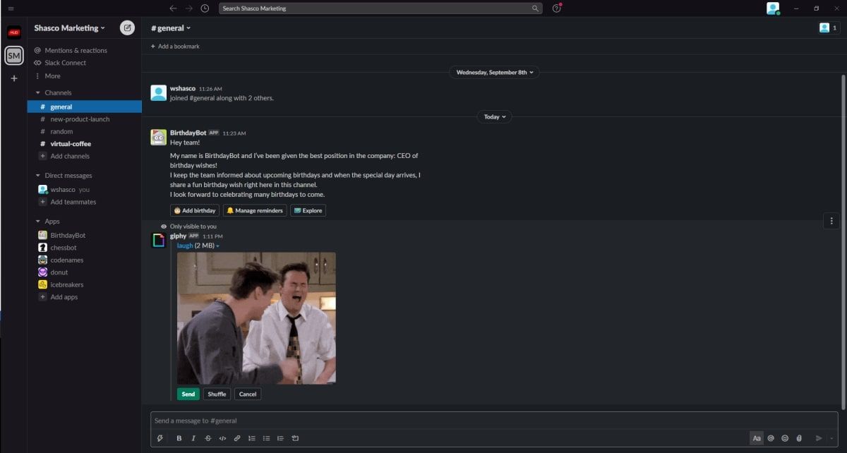 Screenshot of Giphy on Slack