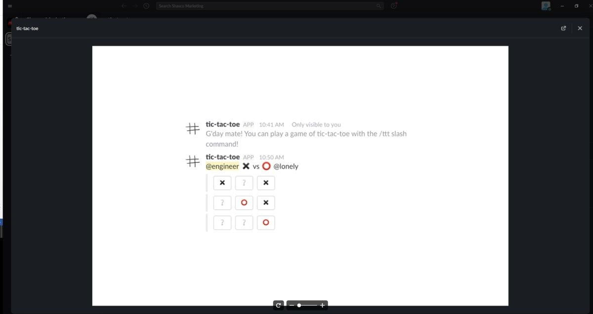 Screenshot of Tic-Tac-Toe Slack app