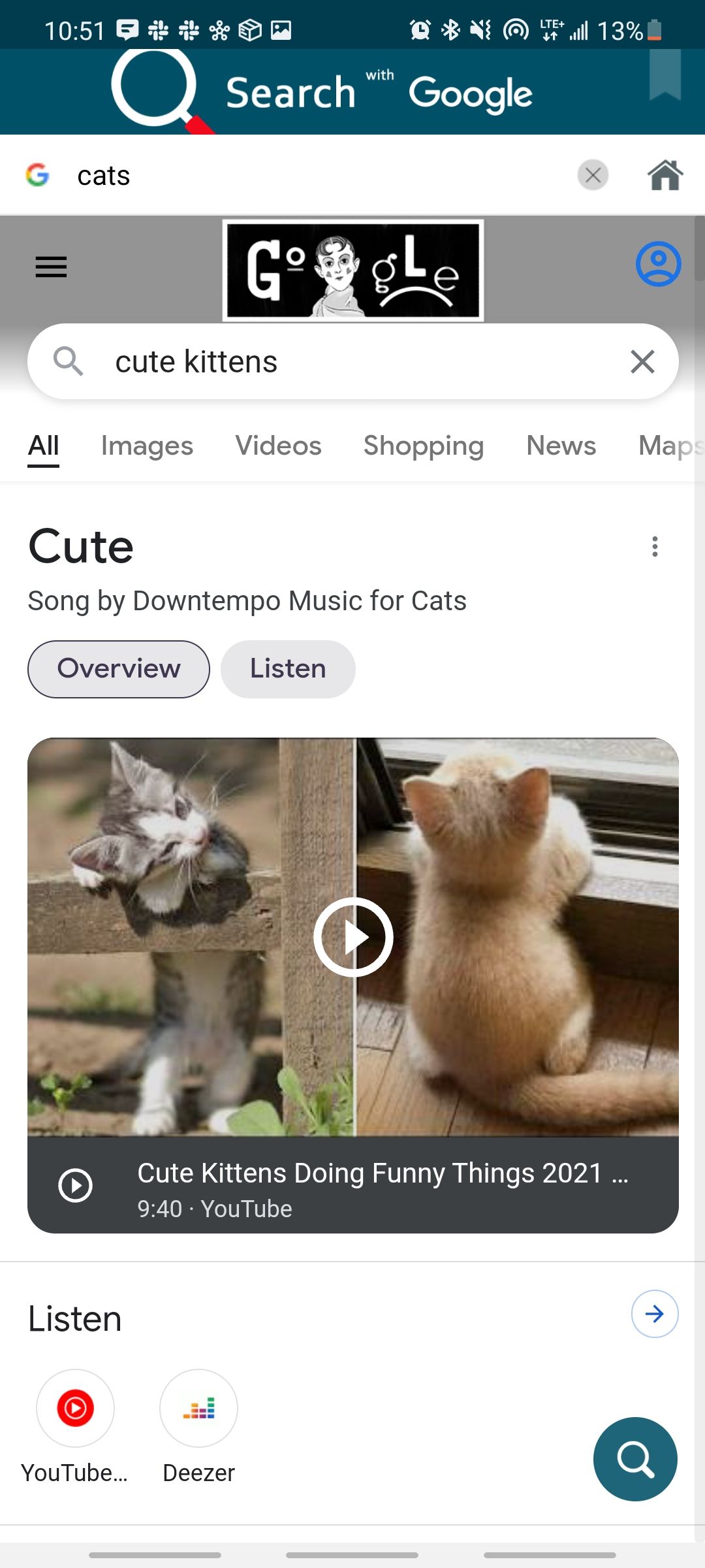 smart search app searching for cute kittens on the google screen