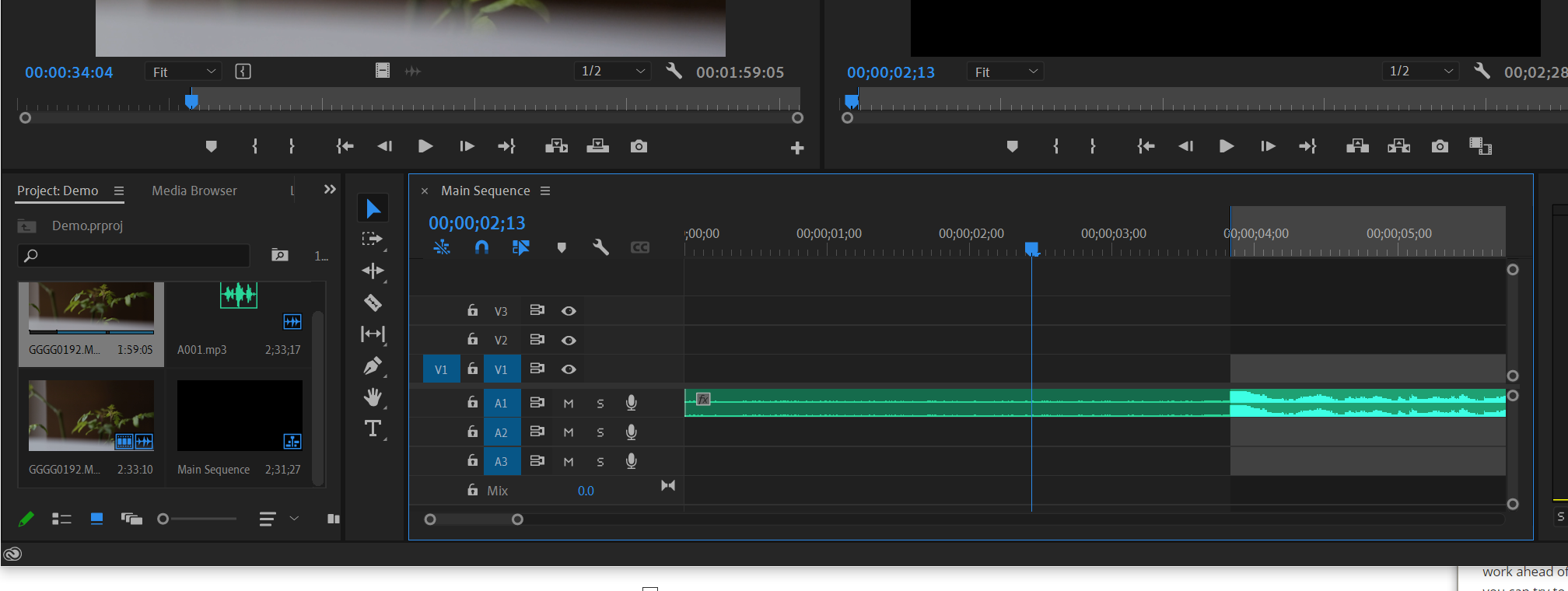 Syncing video and audio in Adobe Premiere Pro.