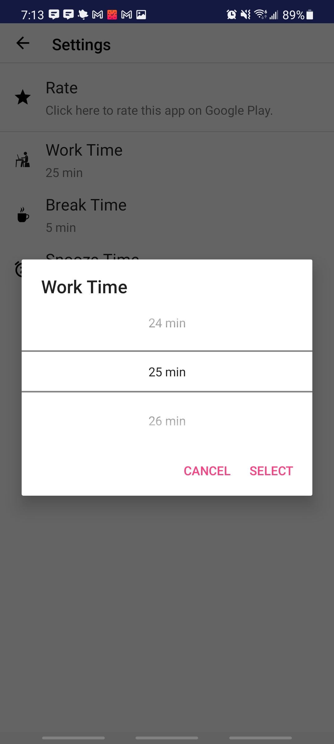 take a break app changing the work timer