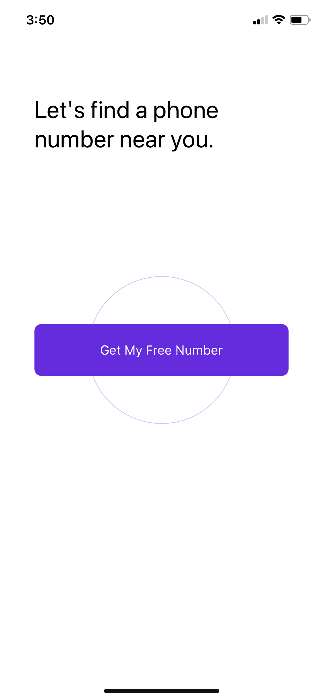 Screenshot showing how to choose a number on TextNow