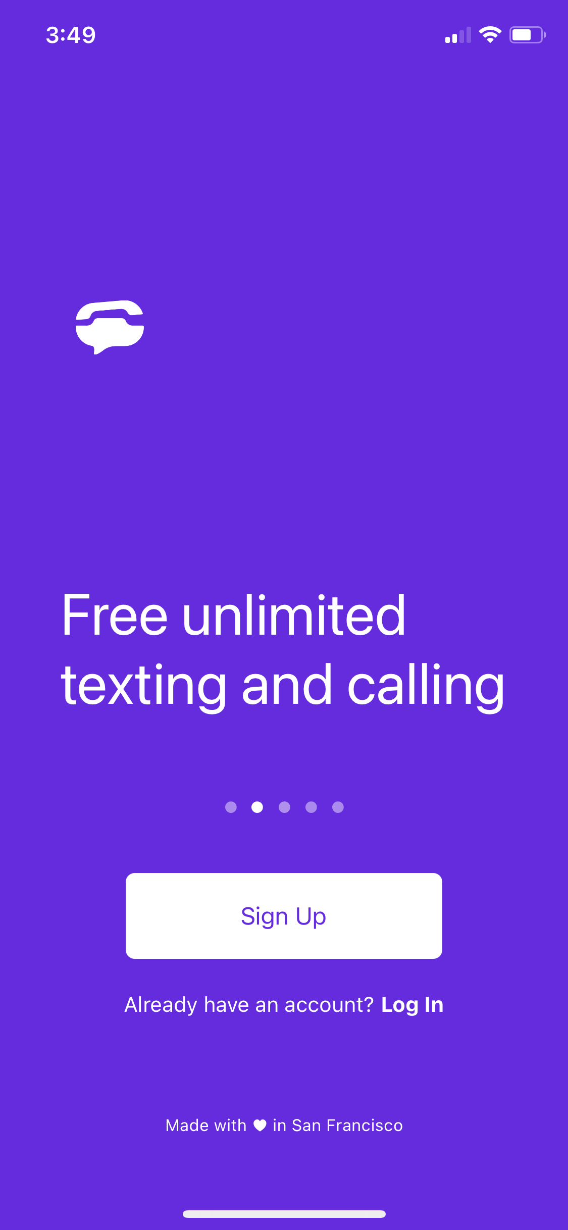 Screenshot showing the sign-up page on TextNow