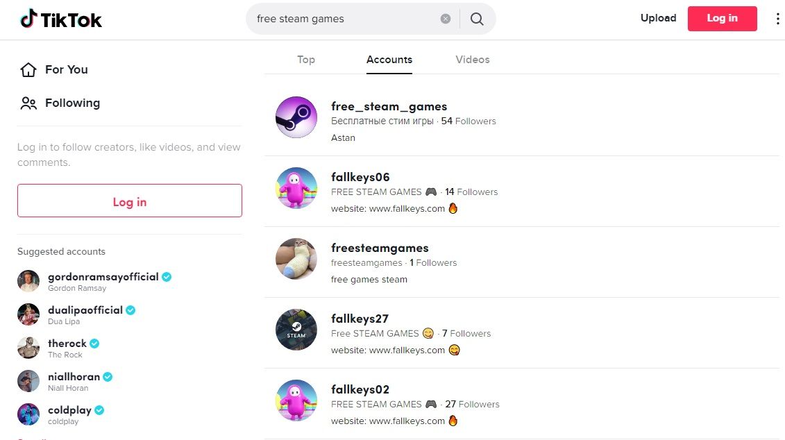 tiktok free steam games scam accounts