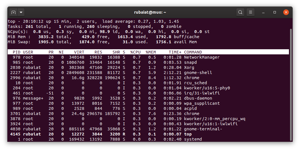 output of Linux top command