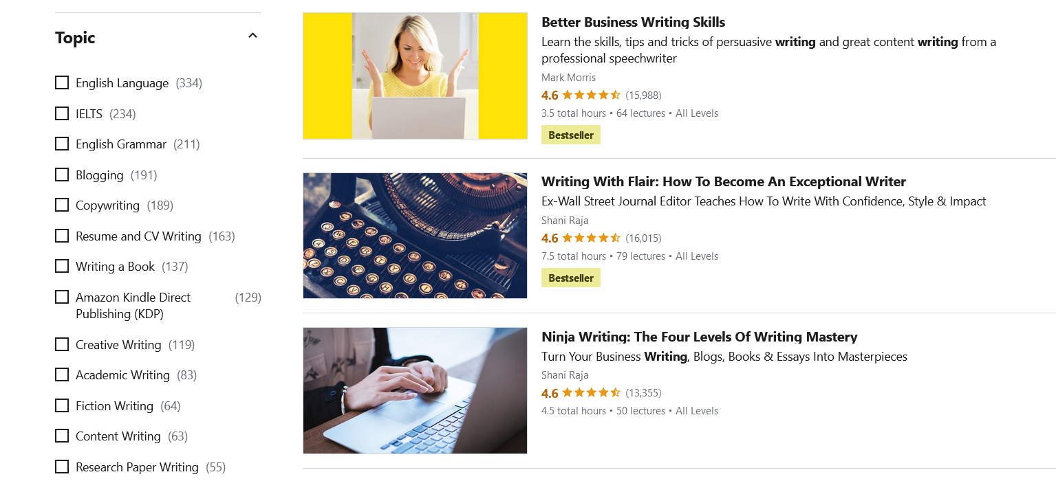 Udemy Online Writing Courses