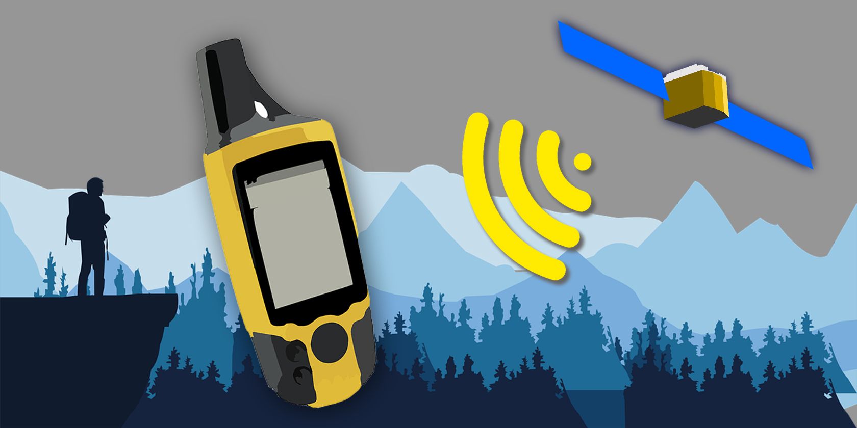 vector graphic of a handheld GPS communicating with a GPS satellite