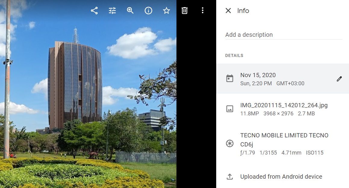 View and image's metadata in Google Photos via the web