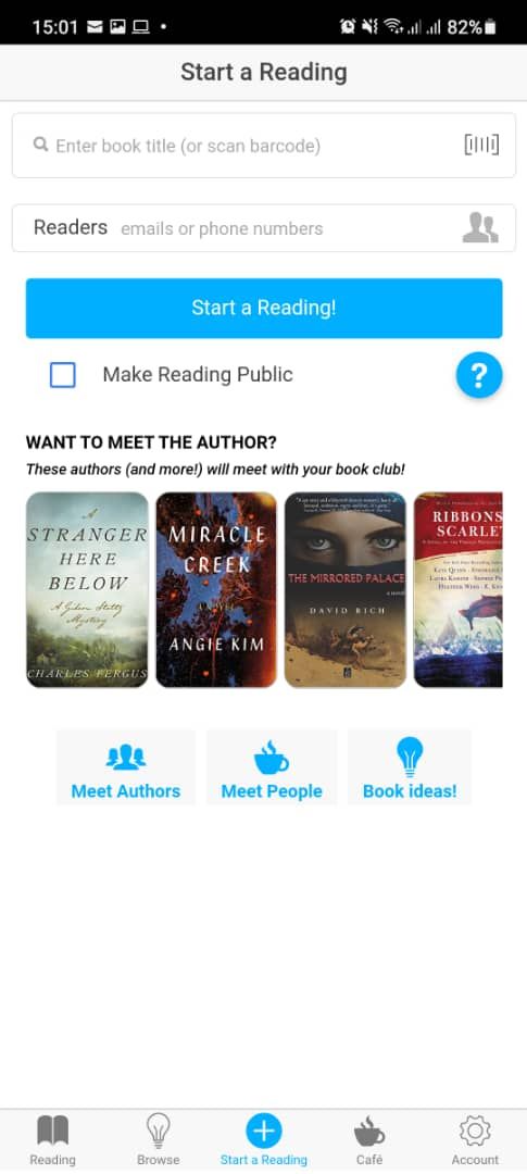 Screenshot of Bookship for a digital book club