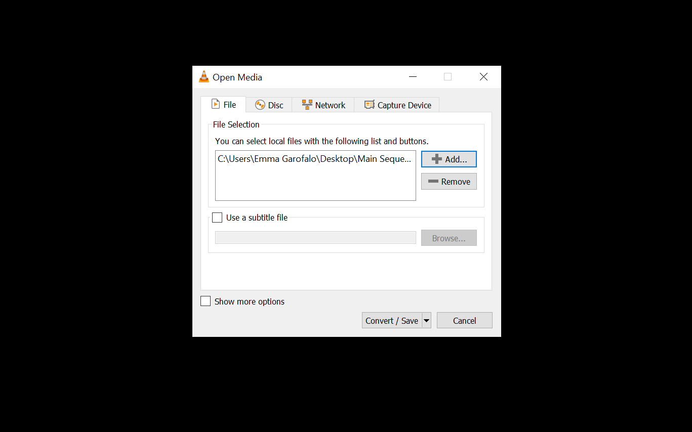 Converting a file on VLC Media Player.