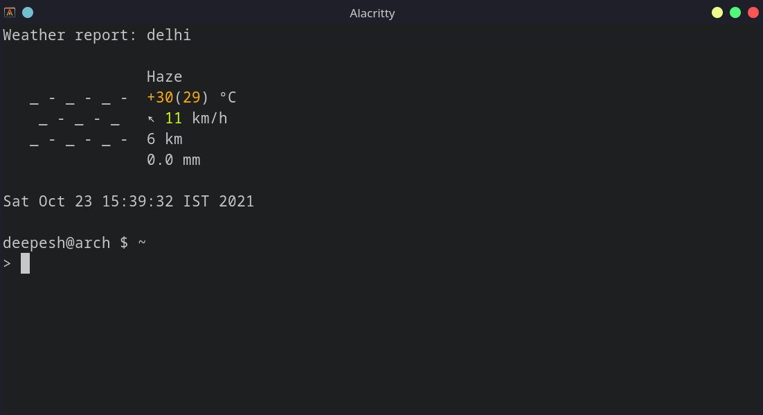 weather and date information in terminal splash screen