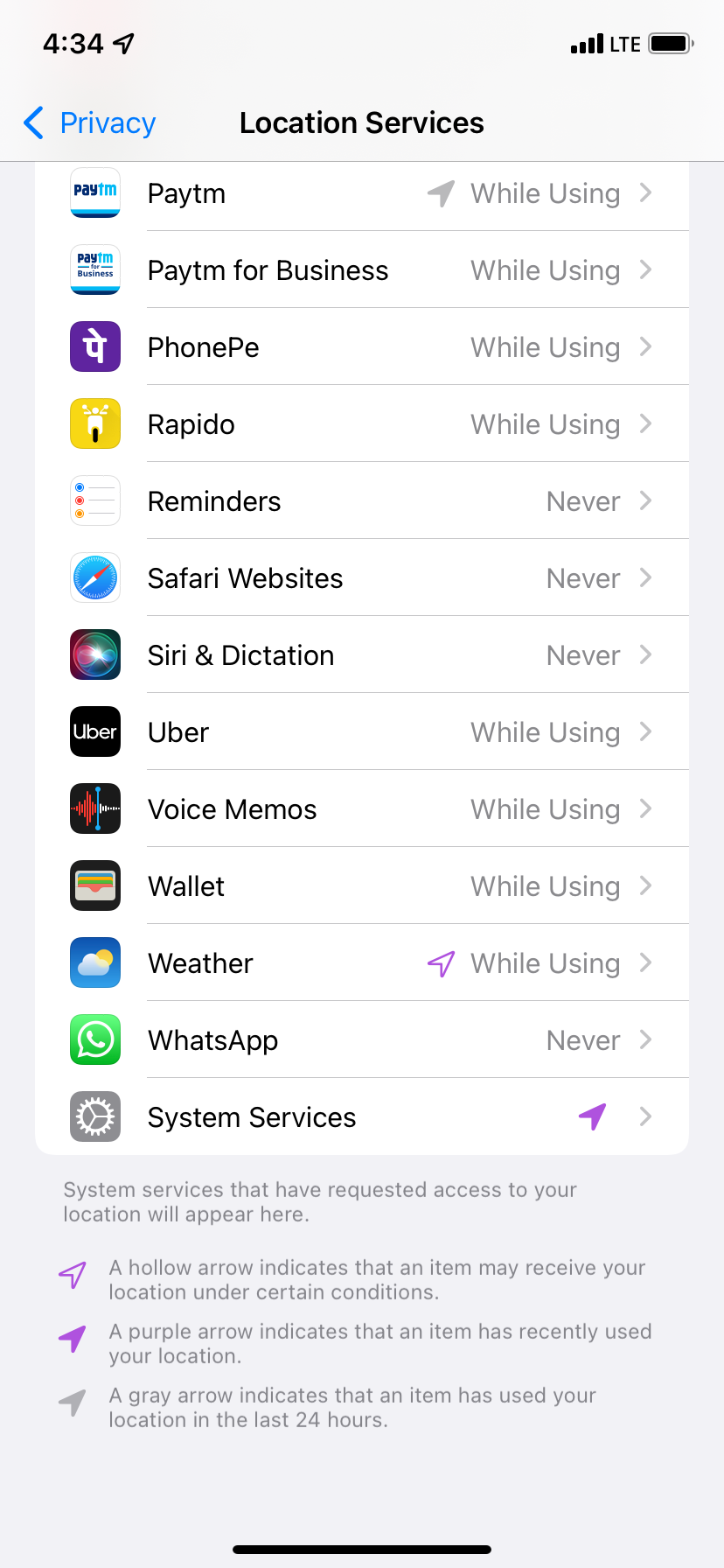 Weather app option in iOS Location Services
