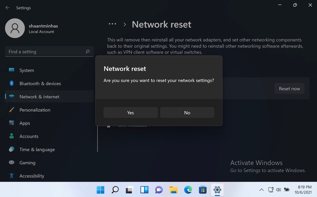 windows 11 network reset from settings