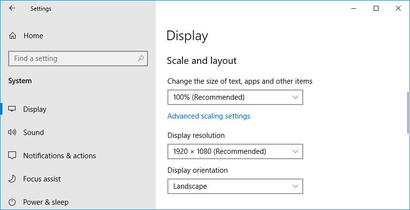 windows display scale and layout
