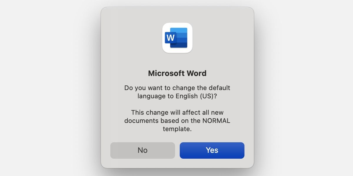 MS Word confirm language change box.