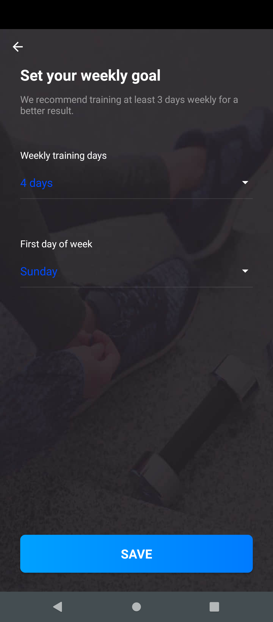 Screenshot of App Home workout 