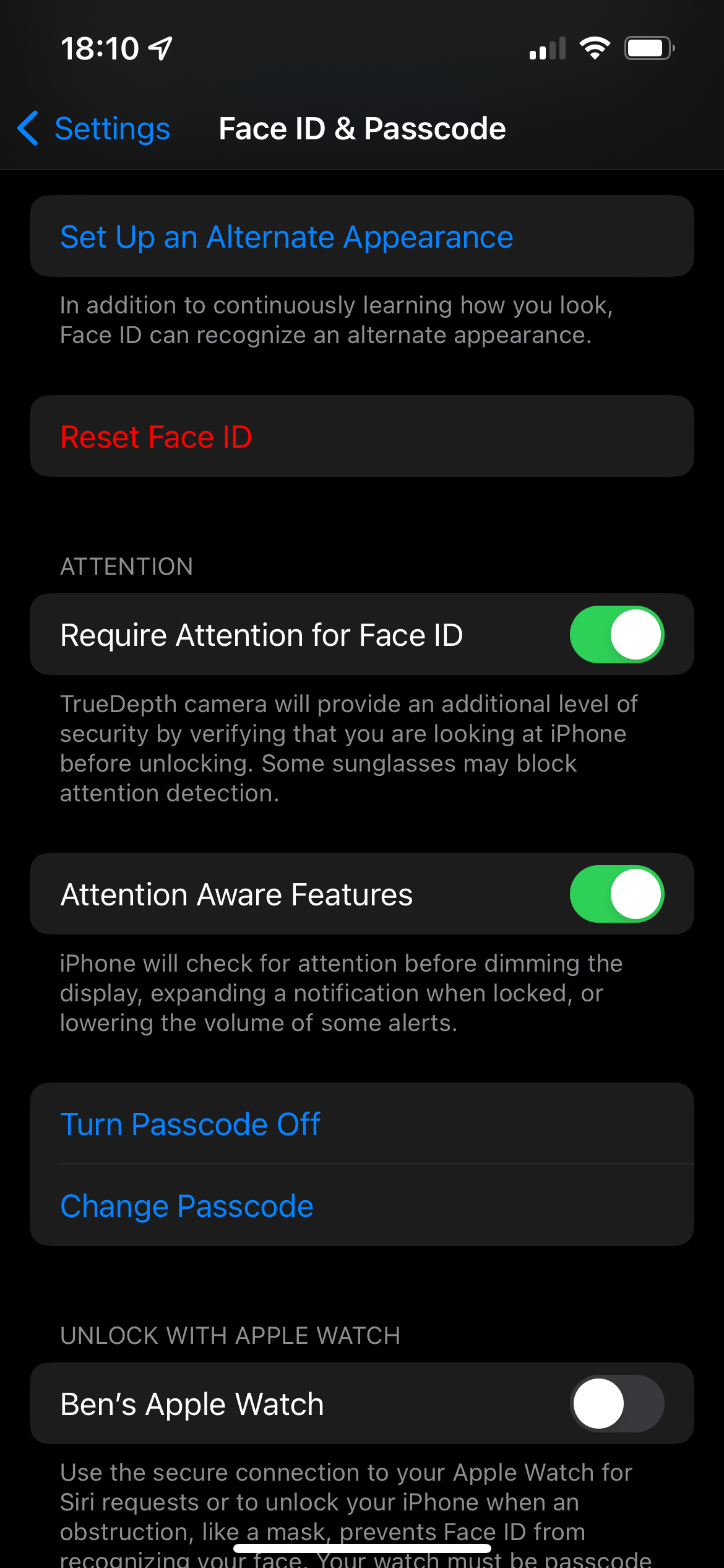 iPhone Face ID Appearance Options